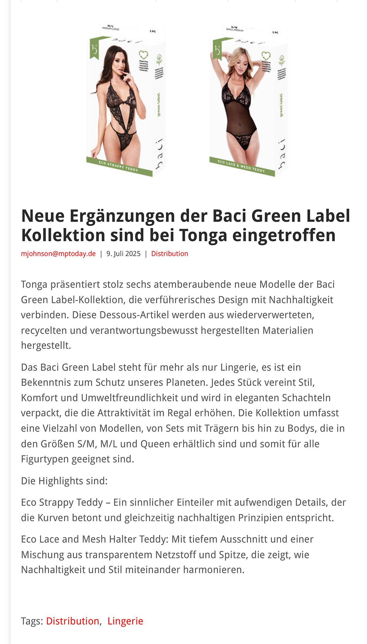 2025-07 eLine Online - Baci Green Label